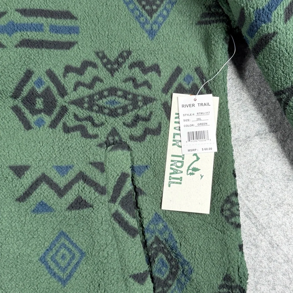 River Trail‎ Southwestern Aztec Fleece Jacket Green 2XL NWT Unisex Men Sizing